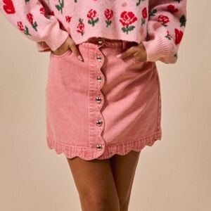 SO ME Scallop Edge Denim Mini Skirt – Vintage Wash Retro Jean Skirt sz Small